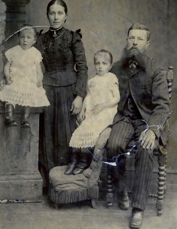 Christina (Beine) and Bernhard Jakob with their two oldest children, Pauline and Christine, circa 1889.